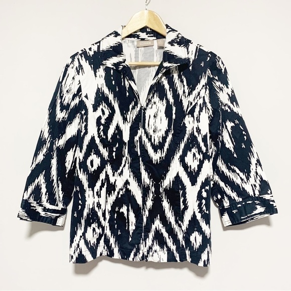 CHICO'S white and black hidden hook eye closure blazer size Large/12 - Picture 2 of 8